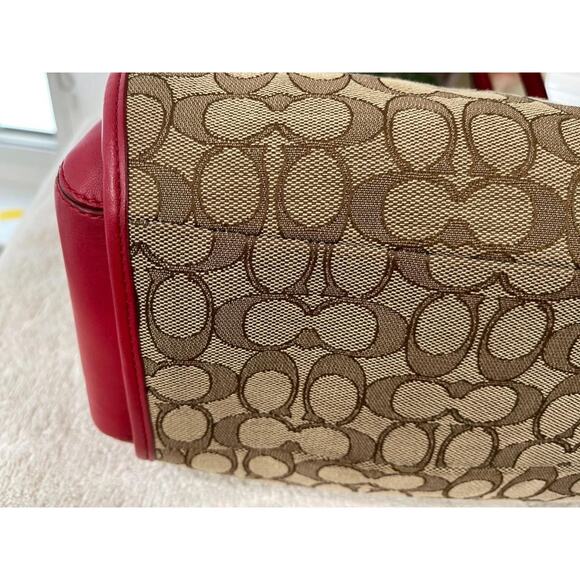 Coach Phoebe Signature Outline Shoulder Bag/Purse #36424 Khaki/Red (u300 - Picture 6 of 10